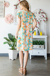 Heimish Full Size Ruffled Short Sleeve Floral Mini Dress Plus Size OutfitFlow